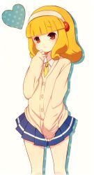  ayu_(mog) bad_id bad_pixiv_id blonde_hair blush brown_eyes cardigan female hairband heart long_hair nanairogaoka_middle_school_uniform precure school_uniform skirt smile_precure solo tears white_background white_hairband yayoi_kise 