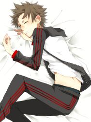  bed brown_hair closed_eyes giant_killing highres male male_focus short_hair sleeping solo sport_uniform tatsumi_takeshi uniform 