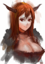  bad_id bad_pixiv_id brown_hair charimei choker female horns long_hair looking_at_viewer maou_(maoyuu) maoyuu_maou_yuusha red_hair smile solo upper_body 