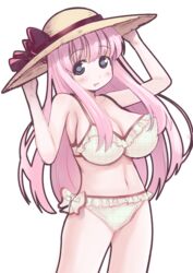  bikini blue_eyes breasts cleavage commentary_request female haramura_nodoka hat long_hair pink_hair pomeranianko saki_(manga) standing sun_hat swimsuit 