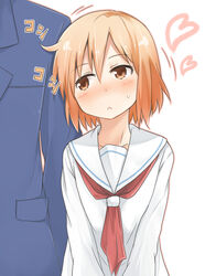  1boy :&lt; blazer blush commentary_request female height_difference jacket kotoura-san kotoura_haruka manabe_yoshihisa mukunoki_nanatsu orange_eyes orange_hair school_uniform short_hair sonna_koto_ura_no_mata_urabanashi_desho? 