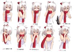  adjusting_scarf animal_ears bare_arms bare_shoulders blush breasts cleavage closed_eyes closed_mouth commentary crying dress embarrassed expression_chart expressions eyebrows female fidgeting flying_sweatdrops fox_ears hair_between_eyes hair_ornament hair_ribbon hairclip hands_on_own_face index_fingers_together looking_at_viewer multiple_views nose_blush one_side_up open_mouth orgasm original pout red_eyes red_ribbon red_scarf ribbon scarf short_hair simple_background sleeveless sleeveless_dress small_breasts smile strap_slip suzunari_arare teeth translated trembling tsurime upper_body v_arms w_arms wavy_mouth white_background white_dress white_hair yuki_arare 