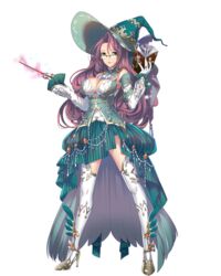  book boots breasts cleavage female full_body glasses gloves green_eyes hat high_heels highres holding holding_book holding_wand large_breasts long_hair looking_at_viewer miemia mole mole_under_mouth official_art pink_hair royal_flush_heroes ruin_(royal_flush_heroes) semi-rimless_eyewear solo thigh_boots thighhighs transparent_background wand witch_hat 