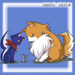  animal bad_id bad_pixiv_id bandana canine cat_(ghost_trick) feline ghost_trick looking_down looking_up loveguiltytour missile_(ghost_trick) mouse_(animal) no_humans pomeranian_(dog) simple_background slit_pupils 