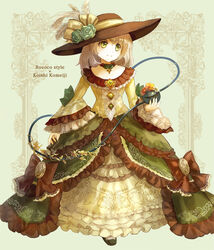  adapted_costume alternate_costume bad_id bad_pixiv_id black_bow black_hat bow character_name choker collar commentary_request dress english_text female flower formal framed frilled_collar frilled_dress frilled_ribbon frilled_skirt frilled_sleeves frills full_body gown green_background green_dress green_eyes green_flower green_footwear green_rose hat hat_feather hat_flower hat_ribbon jewelry keiko_(mitakarawa) komeiji_koishi picture_hat plant plume ribbon rose shirt shoes skirt smile solo third_eye touhou vines white_hair white_skirt wide_sleeves yellow_ribbon yellow_shirt 