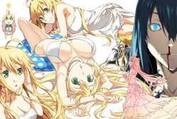  2boys :3 :o ? ahoge antenna_hair arms_up bad_id bad_pixiv_id bare_shoulders bikini black_hair blonde_hair blood blue_eyes blue_hair breasts breasts_apart chibi cleavage dies_irae dress duplicate female foreshortening gloves glowing glowing_eye green_eyes hair_between_eyes inflatable_toy innertube kimura_(ykimu) large_breasts long_hair lying marie_(dies_irae) mercurius_(dies_irae) multiple_boys nosebleed on_back open_mouth photoshop_(medium) pixel-perfect_duplicate reinhard_heydrich_(dies_irae) scar scar_on_neck shinza_bansho_series side-tie_bikini_bottom smile strap_gap string_bikini swim_ring swimsuit tucking_hair upside-down white_bikini 