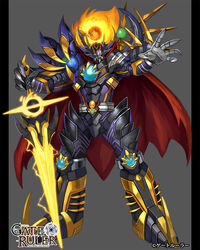  bad_id bad_pixiv_id diacto fiery_hair gate_ruler grey_background holding holding_sword holding_weapon looking_to_the_side mecha no_humans official_art open_hand open_mouth robot science_fiction sharp_teeth shousuke_(skirge) solo sword teeth weapon yellow_eyes 