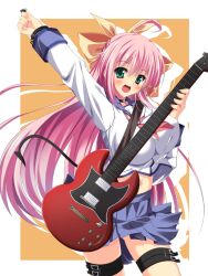  angel_beats! asa_no_ha_(awayuki) choukaku commentary_request cosplay electric_guitar female guitar instrument koihime_musou long_hair navel photoshop_(medium) pink_hair plectrum school_uniform serafuku shinda_sekai_sensen_uniform solo yui_(angel_beats!) yui_(angel_beats!)_(cosplay) 