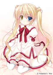  blonde_hair blue_eyes eyepatch female heterochromia kazamatsuri_institute_high_school_uniform nakatsu_shizuru nanao_naru pantyhose photoshop_(medium) rewrite school_uniform solo twintails unworn_eyepatch white_pantyhose yellow_eyes 