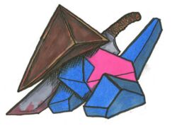  blood crossover knife no_humans photoshop_(medium) pokemon pokemon_(creature) porygon pyramid_head silent_hill_(series) 