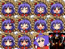  ^_^ anger_vein angry bad_id bad_pixiv_id banned_artist blush closed_eyes crayon_shin-chan expressions faceset gundam gundam_00 hair_ornament kisaragi_zwei leaf maple_leaf mirror mobile_suit_gundam nohara_misae o_o open_mouth parody purple_hair reborns_cannon red_eyes rope shimenawa short_hair smile touhou yasaka_kanako 