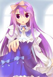  :o ascot clothes_lift commentary_request dress dress_lift female hair_ribbon highres kuwashima_rein long_hair open_mouth purple_eyes purple_hair ribbon rune_factory rune_factory_3 sofia_jalapeno_viviage solo 