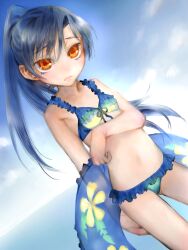  bikini commentary_request female frills idolmaster idolmaster_(classic) innertube kakashichi kisaragi_chihaya solo swim_ring swimsuit vivid_bikini_(idolmaster) 