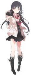  absurdres akiba&#039;s_trip akiba&#039;s_trip_1 black_hair boots fumizuki_rui highres hood hoodie jacket legs long_hair necktie official_art orange_eyes skirt solo source_request tanu 