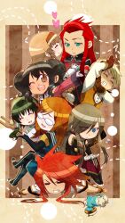  3girls 5boys anise_tatlin asch_(tales) black_hair blonde_hair blue_eyes brown_eyes brown_hair closed_eyes commentary_request fingerless_gloves glasses gloves green_eyes green_hair guy_cecil hair_over_one_eye hair_tubes hairband heart highres ion_(tales) jade_curtiss long_hair luke_fon_fabre mieu_(tales) multiple_boys multiple_girls natalia_luzu_kimlasca_lanvaldear one_eye_closed open_mouth red_hair samsara_(ring) short_hair_with_long_locks sidelocks staff tales_of_(series) tales_of_the_abyss tear_grants twintails 