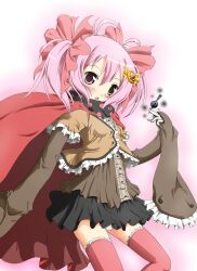  :o blush brown_eyes cape charlotte_(madoka_magica) commentary_request female grief_seed hair_ornament hair_ribbon hairclip heterochromia mahou_shoujo_madoka_magica mahou_shoujo_madoka_magica_(anime) panties personification pink_eyes pink_hair pink_thighhighs pleated_skirt polka_dot polka_dot_panties ribbon sakuraebi_chima short_hair short_twintails skirt sleeves_past_wrists solo thighhighs twintails underwear 