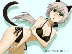  animal_ears bad_id bad_pixiv_id bikini breasts cleavage dutch_angle female green_eyes grey_hair halterneck hanna_rudel long_hair mackey_(mthc_riku) medium_breasts ponytail scar scar_on_face scar_on_nose side-tie_bikini_bottom solo strike_witches:_suomus_misfits_squadron swimsuit tail wolf_ears wolf_girl wolf_tail world_witches_series 