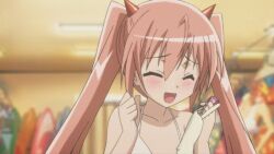  ^_^ ahoge animated animated anime_screenshot blush bra cellphone closed_eyes female hidan_no_aria horn_hair_ornament horns kanzaki_h._aria lingerie non-web_source oerba_yun_fang open_mouth phone pink_hair solo twintails underwear 