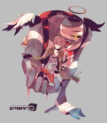  1boy 35 angel backpack bad_id bad_pixiv_id bag bandages doll halo highres in_palm monster original pixiv_shadow randoseru riding traditional_halo wings 