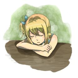  bad_id bad_pixiv_id blonde_hair bow erinan fairy_tail female hairbow highres lucy_heartfilia one_side_up sleeping solo 