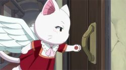  animated animated animated blush charle_(fairy_tail) door dress fairy_tail feline happy_(fairy_tail) heart lowres no_humans smile whiskers wings 