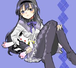  akemi_homura akemi_homura_(magical_girl) bad_drawr_id bad_id black_hair boots female hairband kyuubee lips long_hair magical_girl mahou_shoujo_madoka_magica mahou_shoujo_madoka_magica_(anime) no+bi= oekaki pantyhose purple_eyes skirt thigh_boots thighhighs 