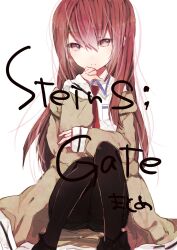  bad_id bad_pixiv_id brown_hair female jacket long_hair makise_kurisu miya_(tsumazukanai) necktie pantyhose red_necktie solo steins;gate 