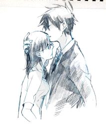  1boy akutabe bad_id bad_pixiv_id brown_hair couple female formal glasses image_sample kissing kissing_forehead md5_mismatch necktie pixiv_sample sakamoto_bin sakuma_rinko straight suit yondemasu_yo_azazel-san. 