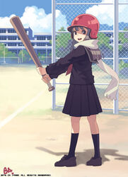  :d baseball baseball_bat baseball_helmet bf._(sogogiching) black_footwear black_hair black_sailor_collar black_serafuku black_shirt black_skirt black_socks blouse blue_sky building chain-link_fence cloud copyright_notice copyright_request day female fence fringe_trim from_side full_body helmet holding holding_baseball_bat kneehighs lamppost loafers long_hair long_sleeves looking_at_viewer neckerchief open_mouth outdoors outstretched_arms photoshop_(medium) plant pleated_skirt red_headwear red_neckerchief sailor_collar scarf school school_uniform school_yard serafuku shade shadow shirt shoes skirt sky smile socks solo standing teeth upper_teeth_only v_arms white_scarf 