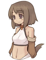  7010 animal_ears brown_eyes brown_hair collar fantasy_earth fantasy_earth_zero female lowres midriff navel scout_(fantasy_earth) scout_(grenadier_outfit)_(fantasy_earth_zero) solo tail 