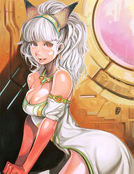  animal_ears copyright_request elbow_gloves female gloves jewelry kichin_yarou necklace photoshop_(medium) solo white_hair 