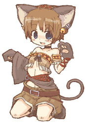  7010 animal_ears animal_hands blue_eyes brown_hair fantasy_earth fantasy_earth_zero female lowres midriff navel scout_(fantasy_earth) scout_(lakota_outfit)_(fantasy_earth_zero) short_hair solo tail 