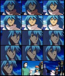  1990s_(style) anime_screenshot billy_lee_black blue_hair chu_chu_(xenogears) citan_uzuki dark_skin emerada_(xenogears) female green_hair retro_artstyle ricardo_banderas xenogears yellow_eyes 