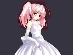  blush bride choukou_sennin_haruka dress elbow_gloves female game_cg gloves onigirikun pink_hair shihoudou_narika solo twintails wedding_dress 