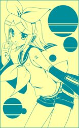  female green_theme kagamine_rin miyabi_juri monochrome shorts solo vocaloid yellow_theme 