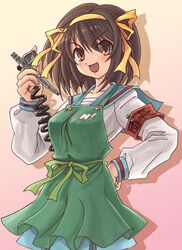  airbrush apron armband bad_id bad_pixiv_id blue_sailor_collar female hamoto kita_high_school_uniform long_sleeves photoshop_(medium) sailor_collar school_uniform serafuku solo suzumiya_haruhi suzumiya_haruhi_no_yuuutsu winter_uniform 