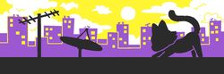  2023 3:1 ambiguous_gender banner_image city cityscape cloud day digital_media_(artwork) domestic_cat felid feline felis feral fur lgbt_pride lottory mammal nonbinary_pride_colors outside pride_color_palette pride_colors quadruped restricted_palette satellite_dish sky solo stretching sun tail 