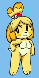  animal_crossing anthro big_breasts blue_background blush breasts canid canine canis domestic_dog featureless_breasts featureless_crotch female fur hair hand_on_hip hi_res isabelle_(animal_crossing) mammal nintendo nude shih_tzu simple_background smile solo someth1ngoranother standing thick_thighs toy_dog wide_hips yellow_blush yellow_body yellow_fur 