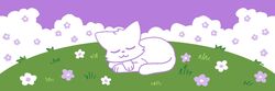  2023 3:1 :3 ambiguous_gender banner_image digital_media_(artwork) domestic_cat felid feline felis feral flower fur genderqueer_pride_colors grass lgbt_pride lottory mammal outside plant pride_color_palette pride_colors quadruped restricted_palette sleeping solo tail 