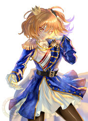  alternate_costume bad_id bad_pixiv_id belt black_scrunchie blonde_hair crown epaulettes fate/grand_order fate_(series) female fujimaru_ritsuka_(female) fujimaru_ritsuka_(female)_(halloween_royalty) gloves hair_between_eyes highres looking_at_viewer mini_crown natsujiru official_alternate_costume outstretched_hand pantyhose scrunchie short_hair side_ponytail smile solo white_gloves yellow_eyes 