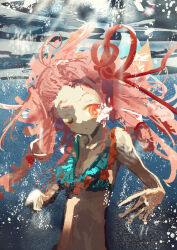  :t absurdres air_bubble bikini blue_bikini breasts bubble closed_mouth commentary_request female floating_hair forehead frilled_bikini frills hair_ribbon highres holding_breath kabuyama_kaigi kotonoha_akane long_hair looking_at_viewer medium_breasts one_eye_closed orange_eyes pink_hair red_ribbon ribbon solo swimming swimsuit underwater upper_body voiceroid water 