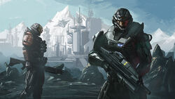  2boys aircraft armor assault_rifle assault_visor bullpup chinese_commentary commentary daxi4ng dropship emile-a239 gun halo:_reach halo_(series) helmet highres holding holding_gun holding_weapon looking_back ma5 male_focus military multiple_boys pelican_(halo) photoshop_(medium) reach_(planet) rifle science_fiction shotgun soldier spartan-b312 spartan_(halo) weapon 