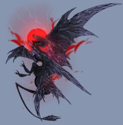  2018 ambiguous_gender black_body black_fur digital_media_(artwork) dragon feathered_dragon feathered_scalie feathered_wings feathers feral fur furred_dragon furred_scalie grey_background hi_res kassillea mythological_creature mythological_scalie mythology scalie simple_background solo tail wings 