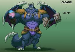  4_toes 5_fingers activision anthro belt blue_body bone bubba_(spyro) claws cupcake dragon exercise feet fingers food gradient_background green_background growth growth_drive hi_res holding_food holding_object horn imperial_unit jewelry male muscle_growth muscular muscular_anthro muscular_male mythological_creature mythological_scalie mythology necklace pecs rescued_dragons_(spyro) scalie sharp_teeth silver-stag simple_background skull skull_accessory skull_necklace solo spyro_reignited_trilogy spyro_the_dragon standing tail teeth text toes weight_gain weight_gain_drive weightlifting wings workout 