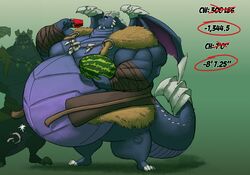  4_fingers 5_fingers activision anthro belly belt belt_snap big_belly big_muscles blue_body blush bone bubba_(spyro) dragon fangs fingers food fruit gradient_background green_background growth growth_drive hi_res holding_food holding_object huge_muscles hyper hyper_muscles imperial_unit male melon moobs multiple_images muscle_growth musclegut muscular muscular_anthro muscular_male mythological_creature mythological_scalie mythology open_belt overweight overweight_anthro overweight_male plant purple_belly rescued_dragons_(spyro) scalie silver-stag simple_background skull solo spyro_reignited_trilogy spyro_the_dragon standing tail teeth text torn_belt watermelon watermelon_slice weight_gain weight_gain_drive wings 