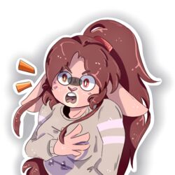  1:1 alpha_channel angry blush brown_hair chinchilla chinchillid cinnamon_(sinamuna) clothing ears_down fluffy freckles freda_b fur generation_5_pokemon hair hand_on_chest heart_nose heart_symbol heterochromia long_hair mammal minccino nintendo open_mouth pink_body pink_eyes pink_fur pivoted_ears pokemon pokemon_(species) ponytail rodent shaded_face shocked simple_background solo surprise sweater teeth topwear transparent_background yellow_eyes 