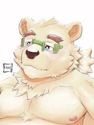  2021 3:4 anthro bear blue_eyes eyewear fur glasses half-length_portrait hi_res kemono leib_(tas) lhjal2 lifewonders male mammal moobs nipples overweight overweight_anthro overweight_male polar_bear portrait simple_background solo tokyo_afterschool_summoners ursine white_background white_body white_fur 