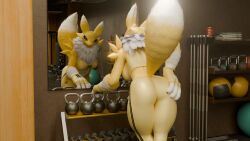  16:9 anthro athletic_wear bandai_namco digimon digimon_(species) emapaprich-nsfw female gym hi_res looking_at_viewer renamon solo widescreen 