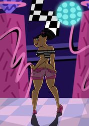  1girls ass blush drago-flame eva_(tdi) female female_only looking_at_viewer looking_back pigtails shorts solo straight_hair total_drama_island 