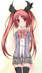  bad_id bad_pixiv_id blush bow cthugha_(nyaruko-san) female hairbow haiyore!_nyaruko-san photoshop_(medium) red_eyes red_hair school_uniform solo thighhighs twintails yumesato_makura zettai_ryouiki 